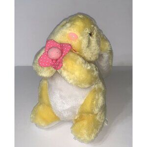 Vtg Happy Mates Plush Bunny 9.5” Yellow W/ Flower